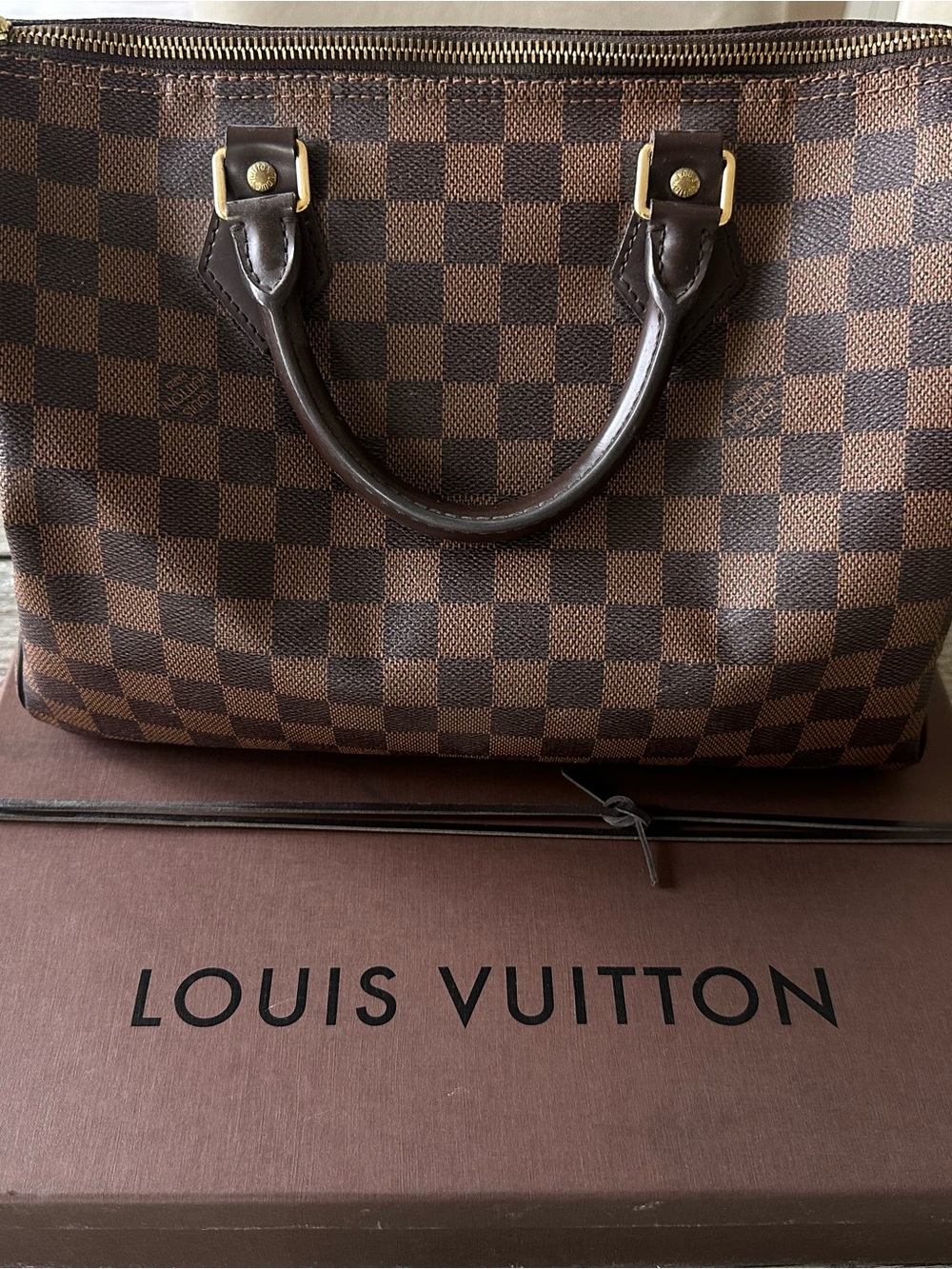 REPOSTED Authentic Louis Vuitton Brown Damier Ebene Speedy 30 Top Handle Handbag - Picture 1 of 16